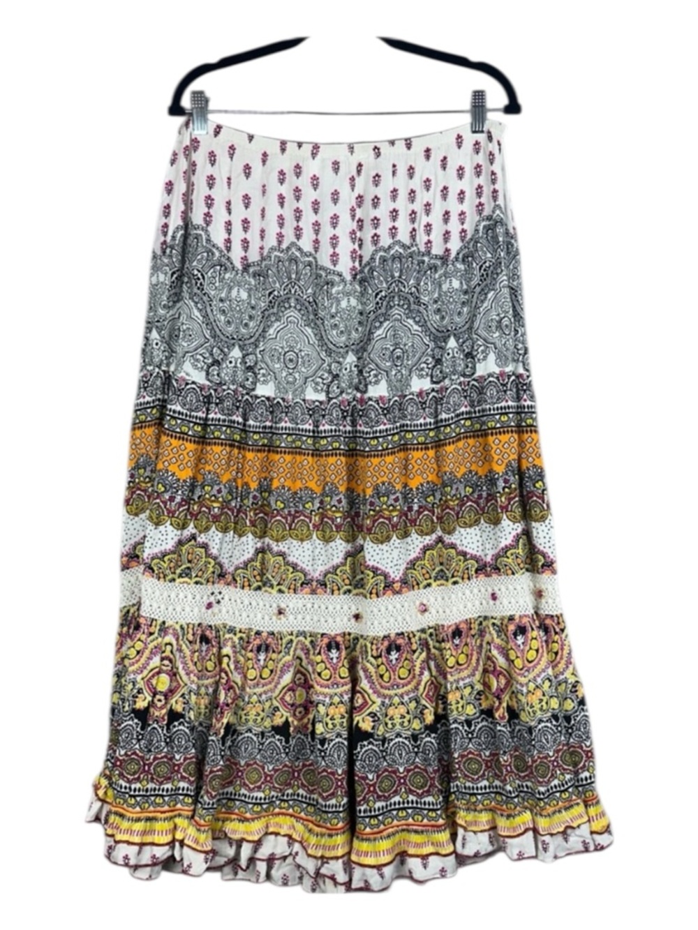 Forbidden Los Angeles Tiered Boho Maxi Skirt | Multi-Pattern Paisley & Floral SM